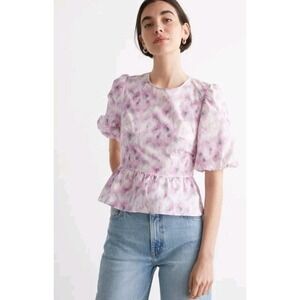 & Other Stories Peplum Blouse Womens Small Floral Pastel Puff Sleeve Crop Shirt